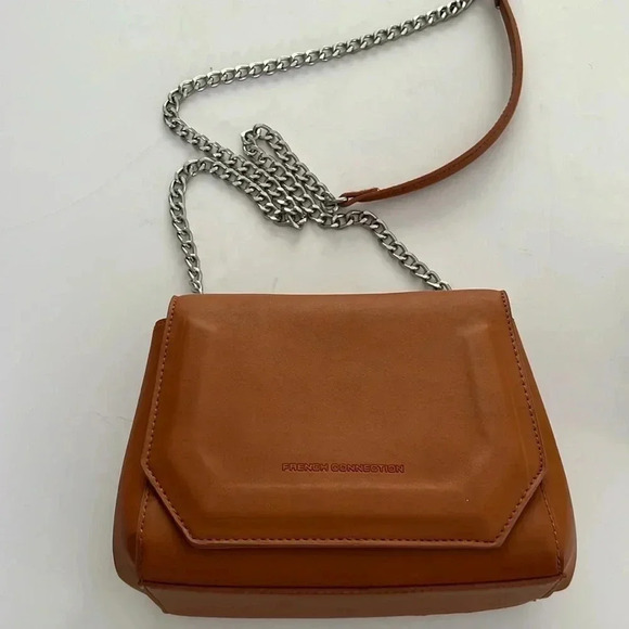 French Connection Crossbody Bag 23 L x 18 H x 8 W golden brown NWOT - Picture 2 of 12